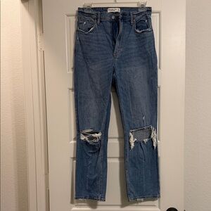 Abercrombie & Fitch Distressed Straight Leg Blue Jeans